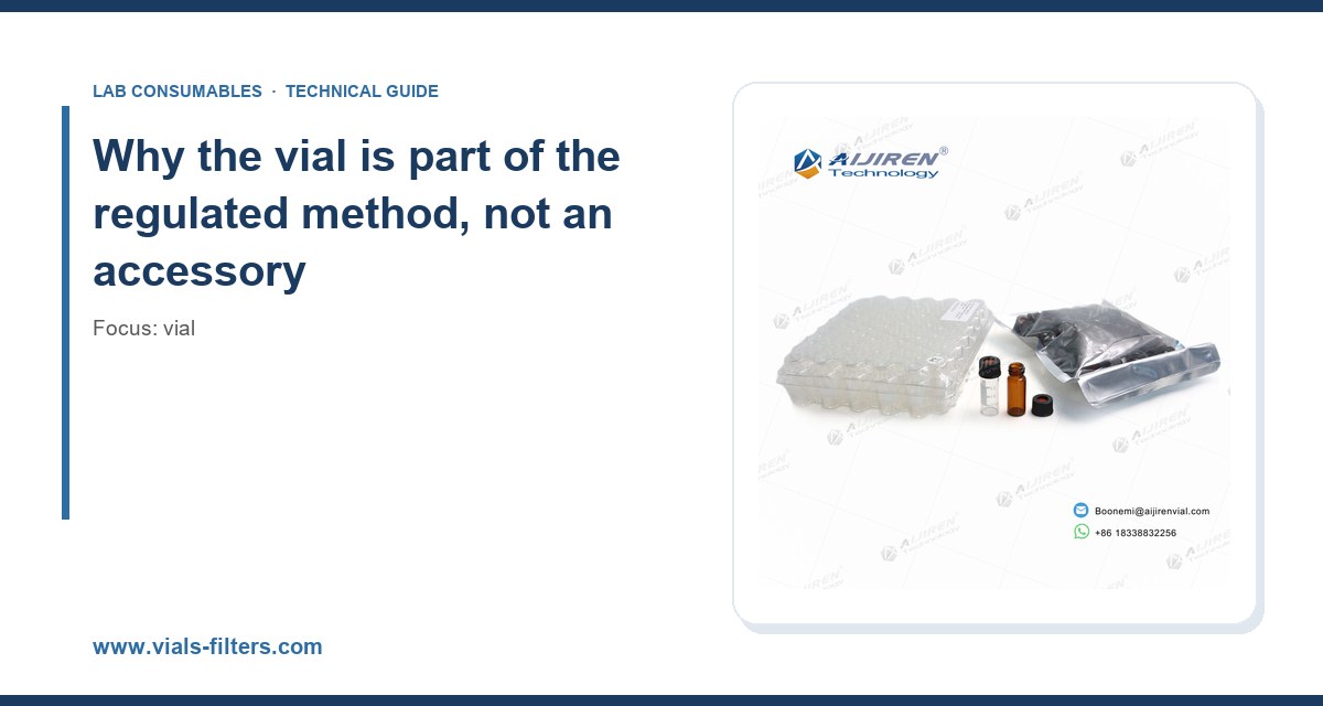 Why the vial is part of the regulated method, not an accessory